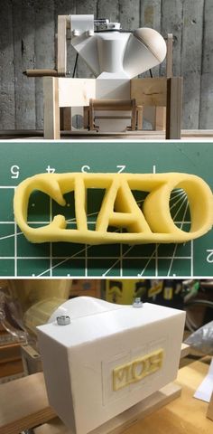 two pictures showing the same type of plastic object in different stages of construction and being made