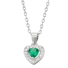 She's sure to charm whenever she wears this dazzling Junior Jewels simulated birthstone heart necklace.PENDANT DETAILSPendant length: 0.75 in.Chain length: 18.5 i.Chain type: linkClasp: spring ringMetal: sterling silverAdditional details: simulated birthstone accentsPackaging: boxedGemstones may have been treated to enhance their appearance. Special care may be required. Size: One Size. Color: Green. Gender: female. Age Group: kids. Silver Heart Cut Necklace For May Birthstone, May Birthstone Heart Pendant Necklace, Heart Shaped May Birthstone Necklace With Heart Charm, Heart-shaped May Birthstone Necklace, Heart Pendant Necklace With May Birthstone, Heart Pendant Necklace With Birthstone, Pendant With Chain, Diamond Simulant, Ring Metal