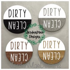 four different types of buttons with words on them, one says dirty new york and the other