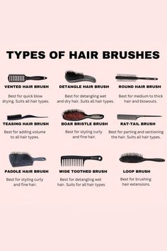 Types Of Hair Brushes, Natural Hair Care Routine, Healthy Hair Routine, Curly Hair Care Routine, Round Hair Brush, Teased Hair, Hair Growing Tips, Detangling Hair Brush, Types Of Hair