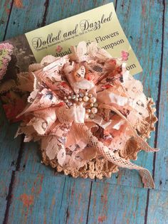 Cream Peach/ Dress Sash Flower/ Rustic Country by DolledandDazzled Lace Collage, Random Flowers, Material Flowers, Fairy Wands, Wedding Girl, Country Blue, Chic Flowers, Peach Dress