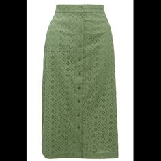 Brand New. $99. Size Small. 100% Cotton Summer Pencil Skirt With Button Closure, Green Knee-length Skirt With Button Closure, Spring Pencil Skirt With Button Closure, Green Skirt With Button Closure, Chic Green Skirt With Button Closure, Chic Skirt With Buttons For Spring, Green Knee-length Bottoms With Button Closure, Fitted Green Skirt With Button Closure, Green Skirt With Button Closure For Spring