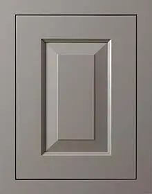 an image of a kitchen cabinet door that is painted in silver and has a square opening