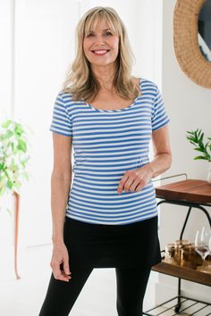 The Heidi Tee boasts a timeless ballet-style silhouette, with short sleeves and a scoop neck. Available in stripes and solids, this fitted top layers well for endless looks. A versatile travel companion and capsule-collection essential. Men's Bedding, Blue Cotton V-neck T-shirt, Cotton Relaxed Fit T-shirt With Striped Hem, Cheap Nautical Cotton T-shirt, Navy Nautical Cotton T-shirt, Blue Horizontal Stripe Cotton T-shirt, Wrap Jacket, Ballet Fashion, Skirt Leggings