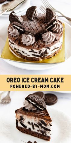 oreo ice cream cake with chocolate cookies on top