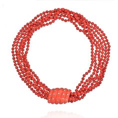 Seaman Schepps - 18K Yellow Gold Six Strang Coral And Diamond Necklace Seaman Schepps, Formal Jewelry, David Webb, Gold Link Bracelet, Modern Necklaces, Coral Beads, Multi Strand Necklace, Sparkle Diamonds, Strand Necklace