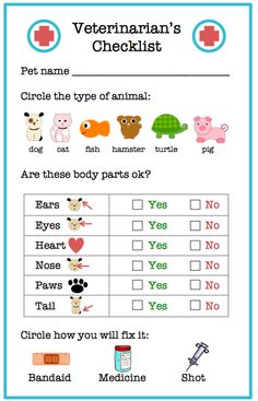 an animal checklist for veterinarians with animals and pets in the background