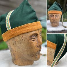 Rus cap Beautiful medieval headgear made of pure new wool, lined with linen, contrasting trim and a hand-woven tablet border Hand-stitched seams are made from plant-dyed wool yarn Size 57 Rus Viking, Viking Camp, Viking Hat, Viking Clothing, Medieval Clothing, Contrasting Trim, Yarn Sizes, Adult Costumes, Contrast Trim