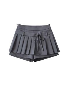 Fabric Poly Cotton Sporty Pleated Short Skort, Black Pleated Y2k Skort, Grey Pleated Short Skort, Harajuku Pleated Skort For School, Black Mini Skort With Pleated Details, Summer Mini Skirt, Y2k Clothes, Pleated Shorts, Drawstring Shorts