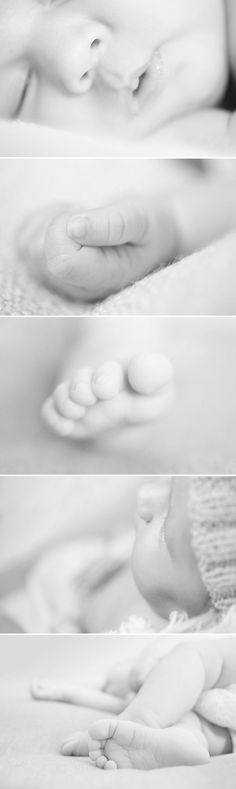 three different shots of a baby's feet and hands