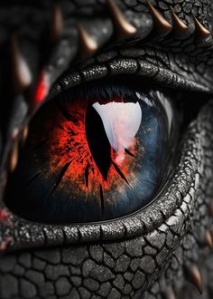 the eye of a dragon with red eyes