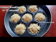 an iron pan filled with cooked food on top of a wooden table and the words instant breakfast in 15 minutes