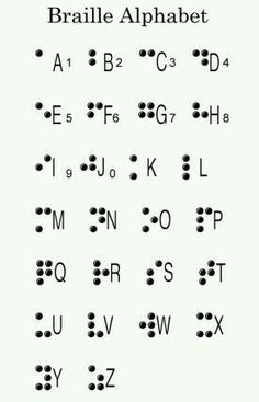 the braille alphabet is shown in black and white