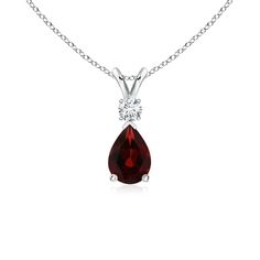 A pear-shaped intense red garnet is secured in a prong setting and embellished with a diamond accent on the top. Simple yet stunning, this teardrop garnet pendant with V bale is sculpted in platinum. 2nd Wedding Anniversary, Necklace With Diamond, Garnet Pendant, Teardrop Pendant, Fine Jewellery Necklace, Red Garnet, Pear Shaped, Prong Setting, Garnet