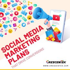 a person holding a megaphone with the words social media marketing plans that drive conversations