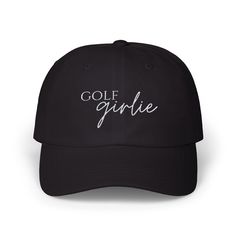 A classic cap designed for the golf girlies, perfect for sunny days on the course or casual outings. Comfortable fit and adjustable snap closure for a customizable look. Relevant to golf enthusiasts and those who enjoy outdoor activities. Th logo is embroidered on this one for a longer lasting product.  Product features - Comfortable unstructured body - 6-panel structure with eyelets - Adjustable self-fabric strap - 100% cotton material Care instructions - Use warm water and dish soap and clean spots off your hat. It's not necessary to soak the whole item. For hard to clean spots use a soft bristled brush. Casual Dad Hat With Curved Brim For Golf, Adjustable Dad Hat For Golf, Adjustable Snapback Dad Hat For Golf, Casual Golf Baseball Cap With Curved Bill, Casual Curved Bill Baseball Cap For Golf, Casual Baseball Cap With Embroidered Logo For Golf, Classic Adjustable Baseball Cap For Golf, Classic Adjustable Golf Baseball Cap, Casual Snapback Hat With Curved Bill For Golf