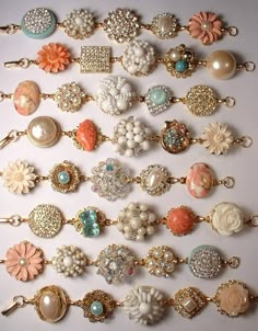 heirloom bracelets out of old earrings.--I absolutely LOVE these! Old Earrings, Repurposed Jewelry, Button Jewelry, Button Crafts, Old Jewelry, Jewelry To Make, Diy Schmuck, Stunning Jewellery