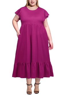 Discover the perfect summer outfit with the Moon Wood Women's 2024 Plus Size Casual Dress. Purple Short Sleeve Midi Dress With Ruffles, Purple Midi Dress With Short Sleeves And Ruffles, Purple Ruffled Short Sleeve Maxi Dress, Plus Size Summer Dress, Plus Size Casual Dress, Plus Size Tights, Lace Stockings, Plus Size Summer Dresses, Perfect Summer Outfit