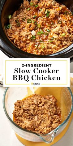 slow cooker bbq chicken recipe in the crock pot with text overlay