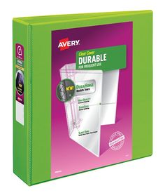 avery clear cover round ring binder, green