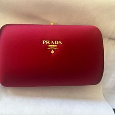 Brand New With Tags Red Velvet Prada Clutch Luxury Red Rectangular Clutch, Elegant Red Clutch With Dust Bag, Luxury Red Clutch For Evening, Luxury Burgundy Clutch For Evening, Luxury Red Clutch With Gold-tone Hardware, Classic Red Bag For Party, Designer Red Clutch As Gift, Designer Red Clutch For Gift, Classic Red Party Bag