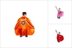 four different images of people wearing capes and standing in front of each other with their hands up