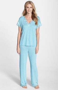 Natori+'Zen+Floral'+Pajama+Set+available+at+#Nordstrom Feminine Delicate Lace Nightgown For Loungewear, Delicate Lace Sleepwear For Loungewear In Spring, Feminine Lace Loungewear Sets, Spring Sleepwear With Delicate Lace For Loungewear, Delicate Lace V-neck Sleepwear For Loungewear, V-neck Sleepwear With Delicate Lace, Lace Sleep Sets With Lace Trim, Lace Sleepwear Sets With Lace Trim, Sleepwear Sets With Lace Trim