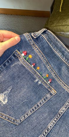 Custom Jeans Diy, Clothes Embroidery Diy, Diy For Men, Embroidered Pants, Cute Embroidery, Jeans Diy, Whimsical Fashion, Diy Sewing Clothes, Embroidered Clothes