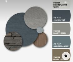 the color scheme for an exterior wall with different colors and shapes, including grays, brown