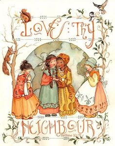 two children are standing in front of a tree and the words love city, nightbury