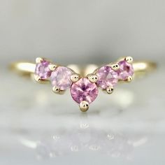 Power Trip Pink Opalescent Sapphire Band - Gem Breakfast Opalescent Sapphire, Power Trip, Stacked Wedding Rings, Sapphire Wedding Rings, Sapphire Band, Pink Round, Sapphire Color, Diamond Shop, Champagne Diamond