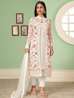 Seductive Off-White Embroidered Georgette Party Wear Salwar Kameez