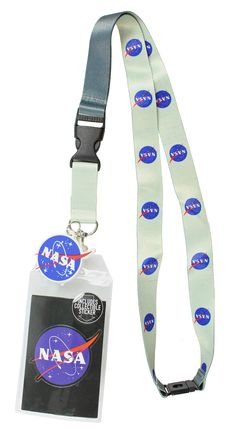 nasa lanyard id badge and lanyard strap with space shuttle logo on white lanyard