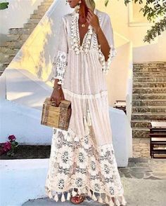 Bohemian Style Dresses, Boho Dresses Long, Women Lace Dress, Boho Summer Dresses, Tassel Dress, Womens Fall Dress, Beach Maxi Dress, Fringe Dress, Autumn Fashion Casual