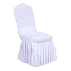 a white chair with pleated skirting on the back and seat cover over it