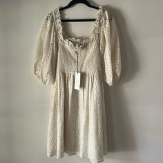 Size L Cleobella Ivory Eyelet Dress Lined. Nwt White Lace Dress With Square Neck For Spring, Off-white Midi Dress With Lace Trim For Brunch, Off White Midi Dress With Lace Trim For Brunch, Off White Lace Midi Dress For Brunch, Eyelet Dress, Colorful Dresses, Mini Dress, Womens Dresses, Cream