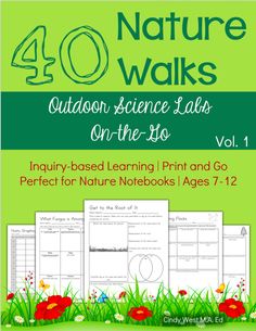 the book cover for nature walks, with four pages in green and red on each page