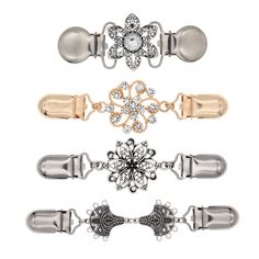 four different types of curtain hardware on a white background with clippings and beads