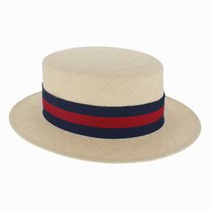 When looking for a traditional boater/skimmer, the Belfry Venice is our finest choice. It is made of tightly woven genuine Panama straw and features a flat crown and brim. The classic club hat band in navy and red striping is finished in a single bow, and adds lots of vintage style. Handmade in the USA, the Venice showcases fine American craftsmanship. FEATURESStyle: Boater/SkimmerMaterial: Genuine Panama StrawDimensions: 3 1/2 Crown, 2 1/2" BrimBand: Grosgrain Ribbon Classic Woven Straw Hat For Kentucky Derby, Classic Natural Straw Boater Hat, Classic Straw Boater Hat With Flat Brim, Classic Beige Boater Hat For Kentucky Derby, Classic Straw Hat With Flat Crown For Kentucky Derby, Classic Adjustable Boater Hat With Flat Crown, Classic Beige Sun Hat With Flat Crown, Classic Fitted Boater Hat For Vacation, Classic Straw Boater Hat