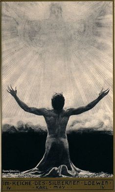 a man with his arms outstretched in front of the sun