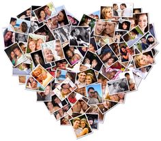 a heart shaped photo collage with many different people and pictures on it's side