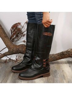 New Autumn/Winter Side Zipper Waterproof High Shaft Chunky Heel Riding Boots, Big Size Women  Boots Black         Women Shoes, size features are:Bust: ,Length: ,Sleeve Length: Ladies Long Boots, Ridding Boots, Trendy Boots, Faux Leather Heels, Comfortable Boots, High Knees, Black Boots Women, Long Boots, Mid Calf Boots