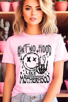 Mom Ain't No Hood Like Motherhood Funny Mothers Day Graphic T Shirts.Unisex Crew Neck Short Sleeve Tees.Crafted from premium materials, tailored to your lifestyle, ensuring a comfortable fit for any occasion.Family Group Uniforms Birthday Party Gift Concert Festival Events.High Quality Direct To Film Printed Graphic Design.100%COTTON,HEATHER(52%COTTON,48%POLY),ATH.HEATHER,BLACK HEATHER(90%COTTON,10%POLY)NICARAGUAMade In: Nicaragua Pink Hip Hop T-shirt With Letter Print, Hip Hop Pink Top With Graphic Print, Hip-hop Style Pink Graphic Print Top, Hip Hop Style Pink Top With Graphic Print, Pink Letter Print Tops For Streetwear, Pink Tops With Letter Print For Streetwear, Pink Front Print T-shirt For Streetwear, Pink Hip Hop Style Cotton T-shirt, Pink Cotton Hip Hop Top