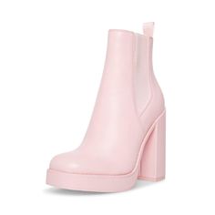 PRICES MAY VARY. Steve Madden Leather Upper Material Synthetic Lining and Sole Square Closed Toe Tall Block Heel Pink Boots, Ankle Bootie, Chelsea Boot, Pink Leather, Ankle Booties, Bootie, Steve Madden, Chelsea Boots, Block Heels