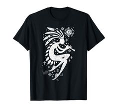 a black t - shirt with an image of a woman holding a sun in her hand