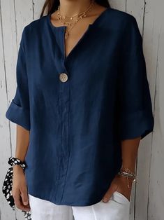 Three Quarter Sleeve Blouses, Plain Blouse, Tunic Pattern, Womens Long Sleeve Shirts, Spring Shirts, V Neck Blouse, Casual Blouse, Casual Top, Fall Shirts