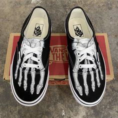 Custom Vans Authentic Skeleton Boney Feet – BlvdCustom Skeleton Shoes, Clothe Styles, Black Slip On Vans, Van Shoes, Tan Vans, Vans Authentic Black, Custom Vans Shoes, Painted Canvas Shoes, Pale Horse