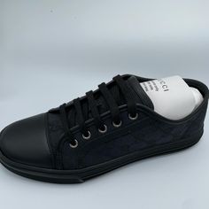 Brand New Come With Everything Gucci Designer Sneakers For Formal Occasions, Gucci Designer Formal Sneakers, Elegant Black Calf Leather Sneakers, Leather Low-top Sneakers For Evening, Black Luxury Gucci Sneakers, Evening Leather Low-top Sneakers, Luxury Black Gucci Sneakers, Black Leather Evening Sneakers, Evening Black Leather Sneakers