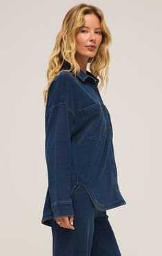 This jacket, which is part of our best selling All Day collection, gets its irresistibly soft feel from our signature knit fabric. This outerwear layer has that much-loved, worn-in vintage look you love, and will look good season after season. Denim Jacket Vintage, Knit Denim, Vintage Indigo, Vintage Denim Jacket, French Terry Fabric, Loungewear Shorts, Jacket Vintage, Scarf Hairstyles, Sweater Skirt