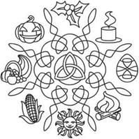 an image of a coloring page with many different things in the center, including pumpkins and